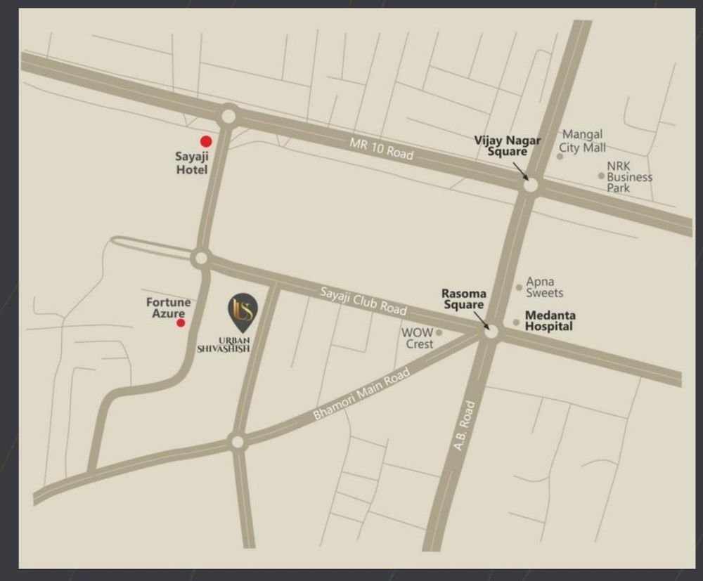 Location map showing Urban Shivashish in Scheme No. 54, Vijay Nagar, Indore